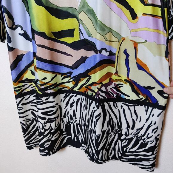 Isle by Melis Kozan Colorful Zebra Stripe 3/4 Sleeve Large Artsy Vacation Dress - Picture 5 of 12